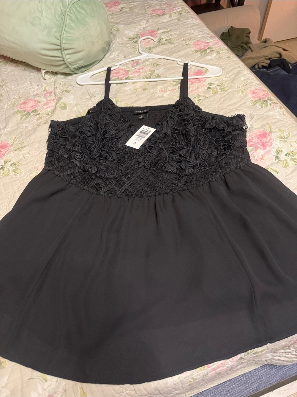 torrid Black Lace Cold-Shoulder Camisole with Flowing Skirt